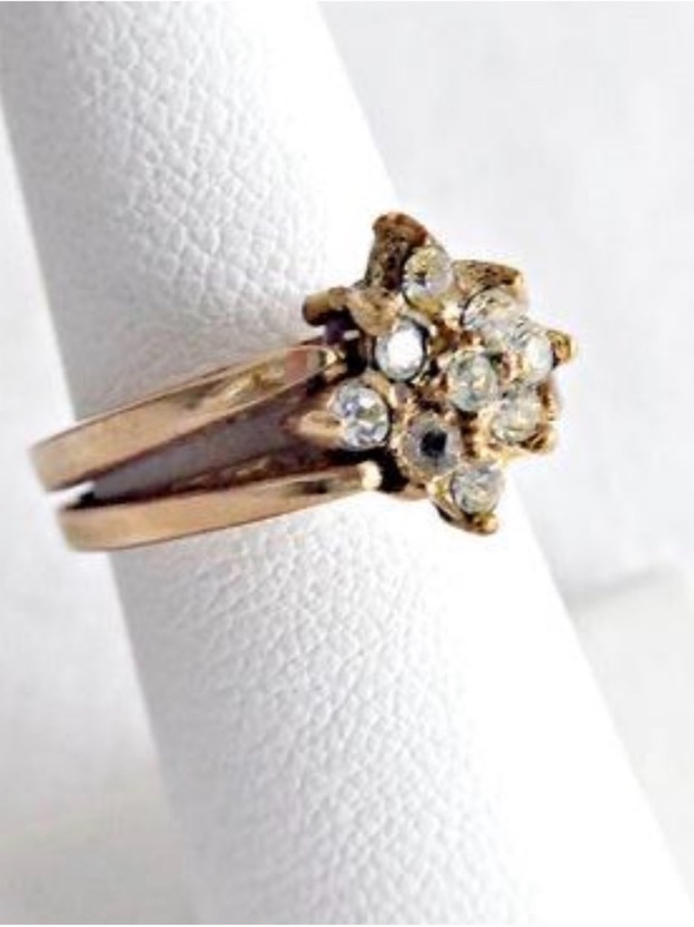 Gold plated Floral Cluster Ring Reversible to Amethyst - Women Jewelry